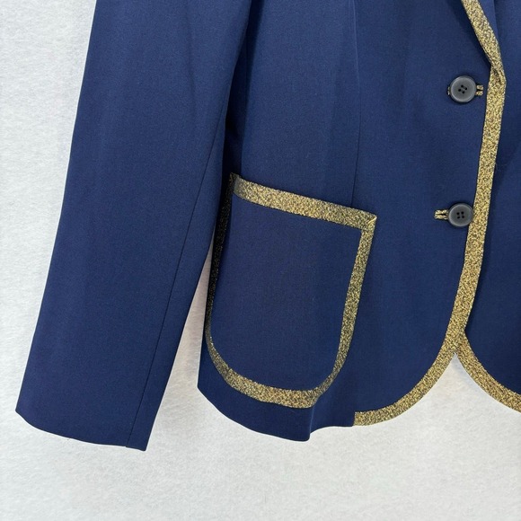 Anne Klein Women's Navy Blazer Size 6 Gold Trim Preppy Holiday Party Jacke - Picture 6 of 11